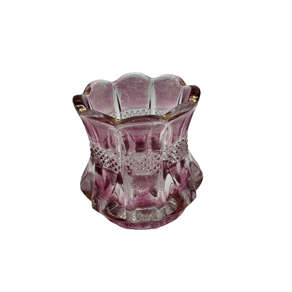VINTAGE PINK STAINED GLASS TOOTHPICK HOLDER U.S. GLASS CO. MAIDEN DUST